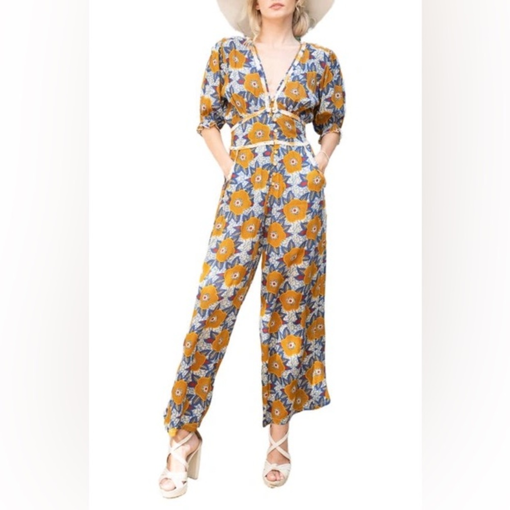 BAROK PARIS Floral Empire Waist Jumpsuit Womens Size L - NWT